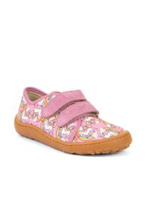 Barfu&szlig;schuh froddo "BAREFOOT CANVAS", M&auml;dchen, Gr. 35, rosa (rosa einhorn), Baumwolle, Veloursleder, gemustert, Schuhe Barfu&szlig;schuh, Sneaker, Klettschuh mit Baumwollfutter, Klett-Hausschuh