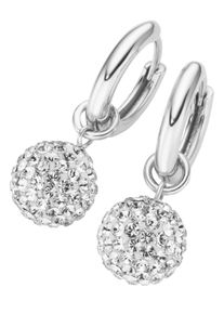 Paar Creolen Firetti "Schmuck Geschenk Silber 925 Kugel rhodiniert massiv", bunt (silberfarben, wei&szlig;, wei&szlig;), Ohrringe, Damen, 14,9mm, Silber 925 (Sterlingsilber), Paar Creolen, mit Kristallglas - Einh&auml;nger abnehmbar