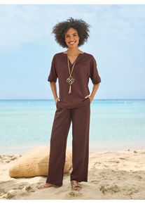 Hosenanzug Heine, Damen, Gr. 46, Normalgr&ouml;&szlig;en, braun (schoko), 55% Leinen, 45% Viskose, Anz&uuml;ge Hosenanzug