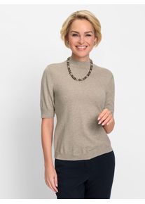 Kurzarmpullover CLASSIC "Pullover", Damen, Gr. 44, beige (sesam, meliert), 50% Modal, 30% Polyamid, 20% Polyester, unifarben, Pullover Kurzarmpullover