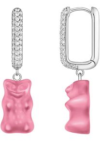 Single-Creole Thomas Sabo "Thomas Sabo x HARIBO Schmuck: Gro&szlig;e Einzel-Creole mit Goldb&auml;r", pink (silberfarben, pink, kristallwei&szlig;, pink, kristallwei&szlig;), Ohrringe, Damen, Silber 925 (recycelt), Single-Creole, mit Kristallglas, Zirkonia (synth.)