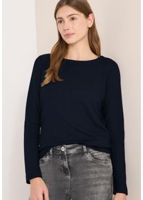Langarmshirt Cecil, Damen, Gr. XS (36), universal blau, Jersey, Obermaterial: 59% Viskose, 38% Polyester, 3% Elasthan, unifarben, normal h&uuml;ftbedeckend, U-Boot-Ausschnitt, Shirts Langarmshirt, mit vertikaler Struktur und Viskose