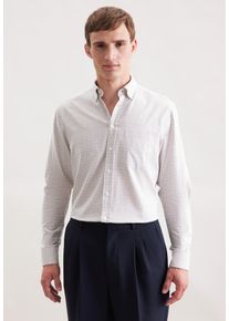 Flanellhemd Seidensticker "Schwarze Rose", Herren, Gr. XL (44), normale &Auml;rmell&auml;ngen, beige, 100% Baumwolle, bedruckt, kariert, regular fit, 2-Knopf-Manschette, Hemden Flanellhemd, Regular 1/1 Button-Down-Kragen Karo