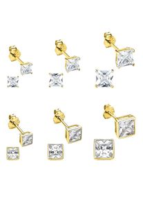 Ohrstecker-Set Bruno Banani "Mulitpack Schmuck Geschenk Silber 925 Ohrschmuckset", gold (gelbgoldfarben, wei&szlig;, kristallwei&szlig;), Ohrringe, Damen, Silber 925 (Sterlingsilber), Ohrstecker-Set, mit Zirkonia (synth.)