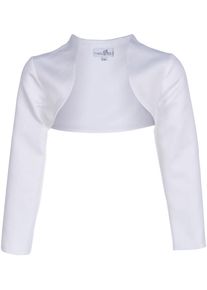 Bolero happy girls "cardigan", M&auml;dchen, Gr. 110, wei&szlig;, Strick, Obermaterial: 100% Polyester, unifarben, figurbetont kurz, Rundhals, gerader Abschluss, Strickjacken Bolero, mit dezentem Stehkragen, ohne Verschluss