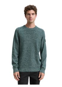 Strickpullover Tom Tailor, Herren, Gr. L, gr&uuml;n navy multicolor, Strick, Obermaterial: 100% Baumwolle, meliert, regular fit taillenbedeckt, Rundhals, Pullover Strickpullover, mit Logo Stickerei am Arm