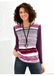 Langarmshirt Casual Looks "Shirt", Damen, Gr. 38, rot (bordeaux, gestreift), 50% Baumwolle, 50% Modal, bedruckt, gemustert, gestreift, mehrfarbig, Rundhals, Shirts Langarmshirt