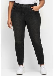 Stretch-Jeans sheego, Damen, Gr. 48, Normalgr&ouml;&szlig;en, schwarz (schwarz denim), 95% Baumwolle, 4% Elastomultiester, 1% Elasthan, unifarben, lang, Jeans Stretch-Jeans