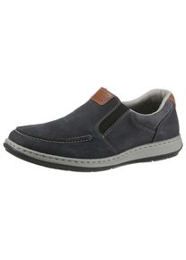 Slipper Rieker, Herren, Gr. 41, blau (navy braun), Leder, Schuhe Slipper, Halbschuh, Freizeitschuh, Schlupfschuh mit modischer Blattnaht