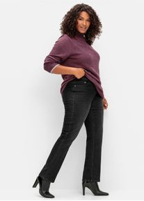 Stretch-Jeans sheego, Damen, Gr. 58, Normalgr&ouml;&szlig;en, schwarz (schwarz denim), 75% Baumwolle, 23% Polyester, 2% Elasthan, unifarben, lang, Jeans Stretch-Jeans