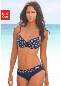 B&uuml;gel-Bikini Lascana, Damen, Gr. 46, Cup E, blau (marine, wei&szlig;), Polyamid, gepunktet, Bikini-Sets B&uuml;gel-Bikini, mit einer schlichten Schlaufe zwischen den Cups