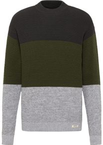 Sweatshirt Mustang "Style Evesham", Herren, Gr. M, grau (mid grau melange), Sweatware, Obermaterial: 100% Baumwolle, meliert, regular fit taillenbedeckt, Rundhals, B&uuml;ndchen, Sweatshirts Sweatshirt, mit Colour Blocking
