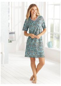 Nachthemd "Nachthemd", Damen, Gr. 44/46, Normalgr&ouml;&szlig;en, blau (blau, bedruckt), 100% Baumwolle, ethno, gemustert, mehrfarbig, Kleider Nachthemd