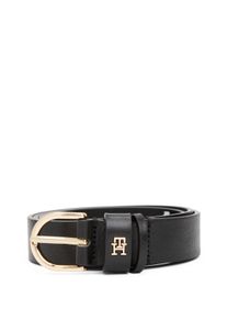 Lederg&uuml;rtel Tommy Hilfiger "ESSENTIAL EFFORTLESS 2.5 cm breit GOLD", Damen, Gr. 130, schwarz, Rindsleder, unifarben, G&uuml;rtel Lederg&uuml;rtel, Logoemblem, weiche Haptik, ovale Einfachdornschlie&szlig;e