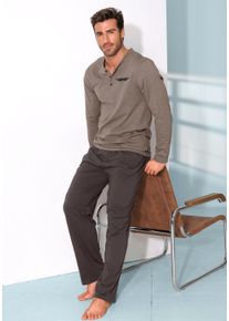 Pyjama AUTHENTIC LE JOGGER "Schlafanzug f&uuml;r Herren", Herren, Gr. 44/46, braun (braun, meliert, dunkelbraun), Jersey, Obermaterial: 100% Baumwolle, unifarben, Basic, bequem lang, Rundhals, angesetztes B&uuml;ndchen, Homewear-Sets Pyjama, mit Knopfleiste