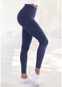 Leggings Lascana, Damen, Gr. 40/42, N-Gr, blau (marine), Single Jersey, Obermaterial: 95% Baumwolle, 5% Elasthan, unifarben, Basic, Basic lang, Hosen Leggings, mit breitem B&uuml;ndchen, Topseller