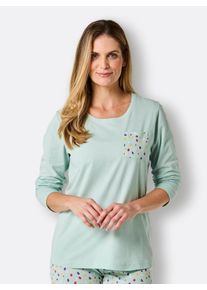 w&auml;schepur Langarmshirt W&Auml;SCHEPUR "Schlafanzug-Shirt", Damen, Gr. 44/46, gr&uuml;n (kalkmint), 100% Baumwolle, gemustert, gepunktet, Shirts Langarmshirt