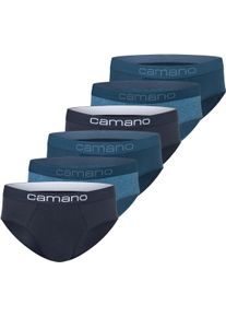 Slip Camano "comfort", Herren, Gr. XXL, blau (blau, mix), Obermaterial: 95% Baumwolle, 5% Elasthan, unifarben mit Farbeinsatz, k&ouml;rpernah, Unterhosen Slip, mit elastischem Logobund