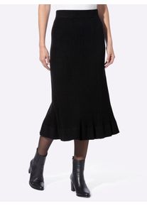 Strickrock Heine, Damen, Gr. 36, schwarz, 52% Viskose, 26% Polyester, 22% Polyamid, unifarben, wadenlang, R&ouml;cke Strickrock