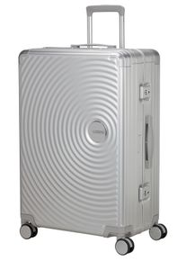 Hartschalen-Trolley American Tourister "SOUNDBOX ALU, verschiedene Gr&ouml;&szlig;en und Farben", Damen, Gr. B/H/T: 52cm x 77cm x 30cm 100 l, silber, Aluminium, Koffer Hartschalen-Trolley, Hartschalen-Koffer zwei TSA-Schl&ouml;sser Aluminium-Koffer