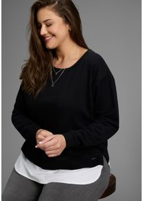 Sweatshirt LAURA SCOTT CURVE, Damen, Gr. 40/42, schwarz und wei&szlig;, Sweatware, Obermaterial: 80% Baumwolle, 20% Polyester. Bluseneinsatz: 100% Baumwolle, unifarben, Basic, bequem Po-bedeckend, Rundhals, B&uuml;ndchen, Sweatshirts Sweatshirt, mit gepflegtem Bluseneinsatz - GROSSE GR&Ouml;SSE