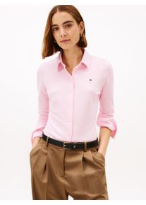 Poloshirt Tommy Hilfiger "1985 SLIM PIQUE BTN DOWN LS mit Polokragen und Label", Damen, Gr. XL (42), ithaca stp, classic pink, Single Jersey, Obermaterial: 96% Baumwolle, 4% Elasthan, gestreift, slim fit normal, Rundhals, Shirts Poloshirt, Baumwollmischung, slim fit