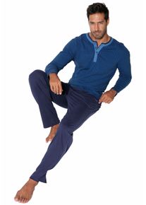 Pyjama AUTHENTIC LE JOGGER, Herren, Gr. 44/46 (S), blau (blau, gestreift, marine), Jersey, Obermaterial: 100% Baumwolle, gestreift, Basic, lang, Rundhals, abgesteppte Kante, Homewear-Sets Pyjama, Schlafanzug in langer Form, Topseller
