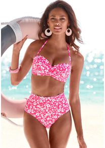 B&uuml;gel-Bandeau-Bikini-Top Vivance "Leni", Damen, Gr. 34, Cup A, wei&szlig; (neonpink, wei&szlig;), Microfaser, bedruckt, floral, Bikini-Oberteile B&uuml;gel-Bandeau-Bikini-Top, mit gelaserter Wellenkante