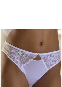 Tanga Lascana, Damen, Gr. 48/50, wei&szlig;, Microfaser, Obermaterial: 89% Polyamid, 11% Elasthan, k&ouml;rpernah, Unterhosen Tanga, mit extravaganten Spitzeneins&auml;tzen