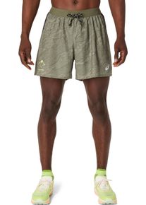 Laufshorts asics "FUJITRAIL ALL OVER PRINT 5IN SHORT", Herren, Gr. L, N-Gr, gr&uuml;n (mantle gr&uuml;n), Obermaterial: 100% Polyester, Hosen Laufshorts