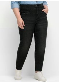 Stretch-Jeans sheego, Damen, Gr. 50, Normalgr&ouml;&szlig;en, schwarz (schwarz denim), 99% Baumwolle, 1% Elasthan, unifarben, lang, Jeans Stretch-Jeans