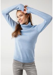 Rollkragenpullover Kangaroos, Damen, Gr. 52/54, blau (hellblau), Strick, Obermaterial: 60% Baumwolle, 40% Polyacryl, kontrastfarbene Details, unifarben, figurbetont h&uuml;ftbedeckend, Rippb&uuml;ndchen, Pullover Rollkragenpullover, mit Schalkragen, Langarm, Warm & Kuschelig