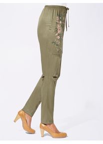 Schlupfhose Inspirationen, Damen, Gr. 46, Normalgr&ouml;&szlig;en, gr&uuml;n (khaki), 100% Viskose, gebl&uuml;mt, gemustert, unifarben, lang, Hosen Schlupfhose