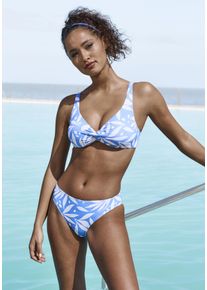active by Lascana B&uuml;gel-Bikini-Top LASCANA ACTIVE "Lia", Damen, Gr. 40, Cup D, wei&szlig; (blau wei&szlig; bedruckt), Recycling-Polyamid, bedruckt, Bikini-Oberteile B&uuml;gel-Bikini-Top, mit Knotenoptik vorn