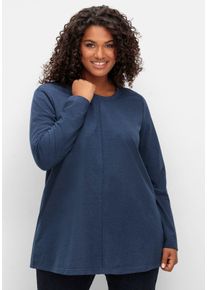 Langarmshirt sheego "Langarmshirt", Damen, Gr. 44/46, blau (nachtblau, meliert), 60% Baumwolle, 40% Polyester, meliert, unifarben, Rundhals, Shirts Langarmshirt