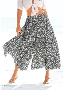 Hosenrock Lascana, Damen, Gr. 34, blau (marine, creme), Web, Obermaterial: 100% Polyester, bedruckt, figurumspielend kn&ouml;chellang, R&ouml;cke Hosenrock, mit Alloverdruck, Culotte, extraweites Bein, Topseller