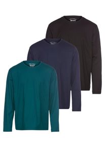 MAN'S WORLD Langarmshirt MAN'S WORLD "neue Farbe ", Herren, Gr. 44/46 (S), gr&uuml;n (dk, gr&uuml;n, marine, schwarz), Single Jersey, Obermaterial: 100% Baumwolle, unifarben, Basic, regular fit, Rundhals, normaler Saum, Shirts Langarmshirt, Langarm, unifarben, aus Baumwolle, im 3er-Pack, Topseller