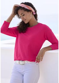 Langarmshirt Vivance "mit modischer Struktur", Damen, Gr. 44/46, pink (koralle), Strick, Obermaterial: 65% Polyester (REPREVE), 35% Baumwolle, Strukturmuster, unifarben, Basic, bequem, Rundhals, Shirts Langarmshirt, aus b&uuml;gelfreier Qualit&auml;t mit Baumwolle, Topseller