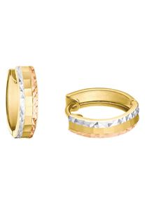 Paar Creolen Amor "Tricolor", rosa (gelbgoldfarben, wei&szlig;goldfarben, ros&eacute;goldfarben), Ohrringe, Damen, Gelbgold 375, Paar Creolen