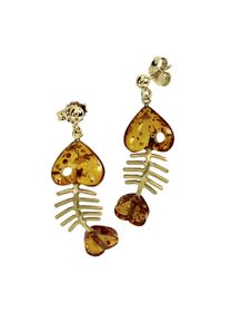 Paar Ohrh&auml;nger OSTSEE-SCHMUCK "- Fisch 30 mm - Gold 333/000 - Bernstein" Gr. 36, gold (gold 333, goldfarben, gelb), Ohrringe, Damen, Gelbgold 333, Paar Ohrh&auml;nger