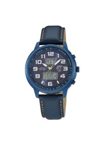 Funkchronograph ETT "Hunter", blau, blau, Armbanduhren, Herren, Funkchronograph, Armbanduhr, Solar, Herrenuhr, Lederarmband, analog, digital