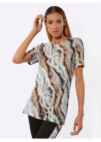 Rundhalsshirt feel good "Longshirt", Damen, Gr. 52/54, schwarz, camel, bedruckt, 95% Viskose, 5% Elasthan, bedruckt, gemustert, mehrfarbig, Shirts Rundhalsshirt