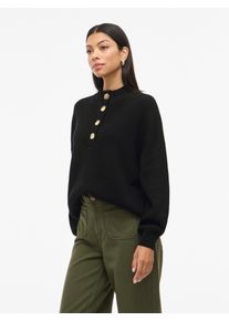 Stehkragenpullover Vila "VICHING CREW NECK L/S KNIT TOP - NOOS", Damen, Gr. S, schwarz (schwarz beauty), Strick, Obermaterial: 100% Baumwolle, unifarben, regular fit normal, hoch geschlossener Ausschnitt, Rippb&uuml;ndchen, Pullover Stehkragenpullover