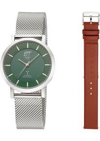 Funkuhr ETT "Atacama", silber (silberfarben, cognacfarben), Armbanduhren, Damen, Funkuhr, Armbanduhr, Damenuhr, Solar, ideal auch als Geschenk
