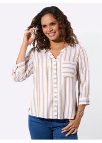 Funktionsbluse Casual Looks, Damen, Gr. 46, camel, wei&szlig;, gestreift, 100% Viskose, gemustert, gestreift, Rundhals, Blusen Funktionsbluse