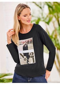 Langarmshirt Heine "Langarm-Shirt", Damen, Gr. 48, schwarz, 95% Viskose, 5% Elasthan, Satin:3% Elasthan, 97% Polyester, bedruckt, gemustert, mehrfarbig, unifarben, Rundhals, Shirts Langarmshirt