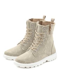 Stiefelette Lascana, Damen, Gr. 38, beige, Obermaterial: 100% Textilmaterial. Decksohle: 100% Textilmaterial. Futter: 100% Textilmaterial. Laufsohle: 100% Synthetik, unifarben, Schuhe Stiefelette, zum Schn&uuml;ren, modische Optik im Combat Look, Rei&szlig;verschluss-Boots, Topseller