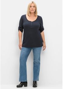 Bootcut-Jeans sheego, Damen, Gr. 56, Normalgr&ouml;&szlig;en, blau (blau denim), 96% Baumwolle, 4% Elasthan, unifarben, lang, Jeans Bootcut-Jeans