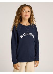Sweatshirt Tommy Hilfiger "U MONOTYPE SWEATSHIRT", M&auml;dchen, Gr. 14 (164), blau (schwarz night navy), Sweatware, Obermaterial: 100% Baumwolle, unifarben, bequem, Rundhals, Raglan&auml;rmel Rippb&uuml;ndchen, Sweatshirts Sweatshirt, mit Logo-Schriftzug