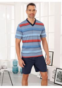 Schlafanzug, Herren, Gr. 44/46, bunt (marine, rot, gestreift), 100% Baumwolle, Homewear-Sets Schlafanzug